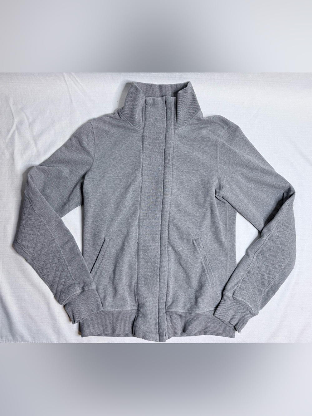 Lululemon Heathered Light Grey Full Zip Asymmetrical Scuba Jacket Women's SMALL
